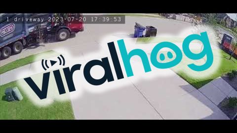 Garbage Truck Crushes Bin, Scatters Trash || ViralHog