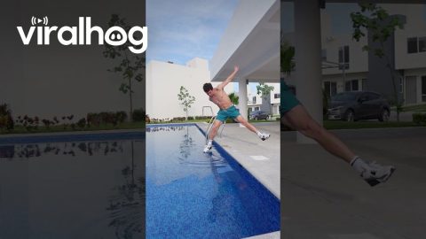 Stuntman Performs Pistol Squat Water Taps || ViralHog