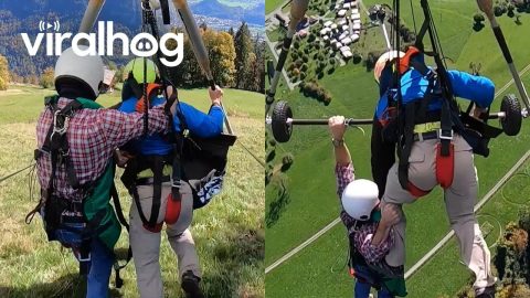 Man Forgets to Hook on Hang Glider and Holds On || ViralHog