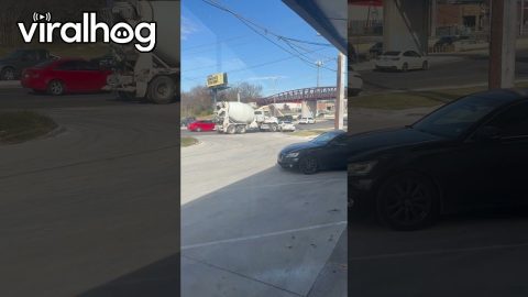 Concrete Truck Keeps Pushing Car || ViralHog