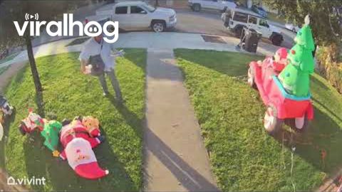 Lawnmower Destroys Christmas Decoration Cord || ViralHog