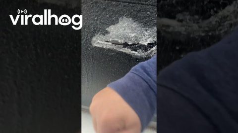 Car Door Freezes Shut In Oregon Cold || ViralHog