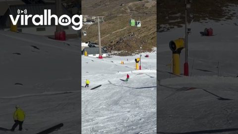 Snowboarder Chases Runaway Snowboard || ViralHog