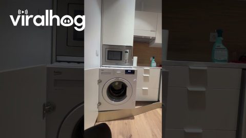Washing Machine Rattles Loose From Cabinet || ViralHog