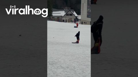 Mother Drags Sleepy Boy on Ski Slope || ViralHog