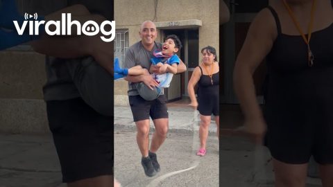 Boy Smiles Big While Playing Jump Rope With Dad || ViralHog