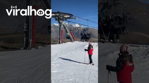 Ski Lift Rider Misses Dismount and Knocks Her Companion Down || ViralHog
