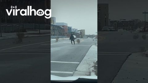 Man Has Fun With Tumbleweeds During Windstorm || ViralHog