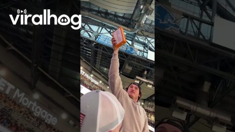 Guy Throws Free Pizza Into the Crowd At Detroit Monster Jam || ViralHog