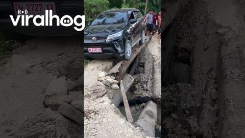 Car Safely Crosses Precarious Bridge || ViralHog