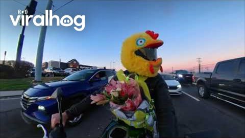 Motorcyclist Hands Out Flowers on Valentine's Day || ViralHog