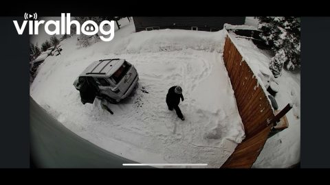 Snowblower Shatters Rear Windshield || ViralHog