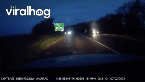 Pedestrian Walks Across Dark Morning Road || ViralHog