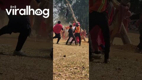 Stylish Jesus's Cross Nearly Falls Down During Passion Play || ViralHog