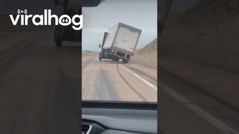 Strong Winds Lift Semi Truck Driving on the Highway || ViralHog