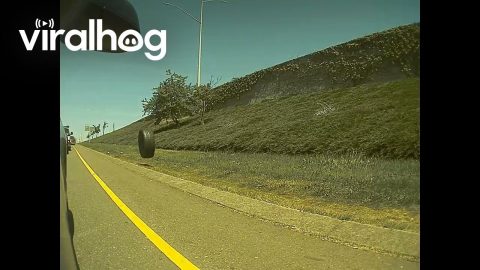 Stray Tire Causes Mayhem Off Highway || ViralHog