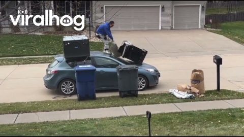 Man Damages His Car While Loading Up Grill || ViralHog