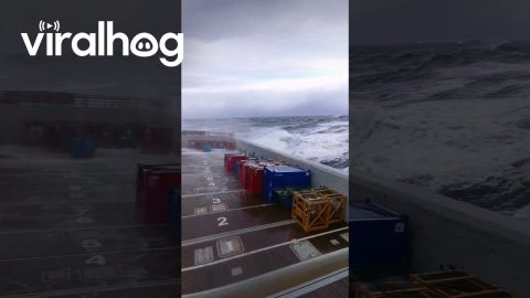 North Sea Waves Batter Ship || ViralHog
