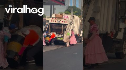 Trash Collectors Rock Pretty Pink Dresses || ViralHog