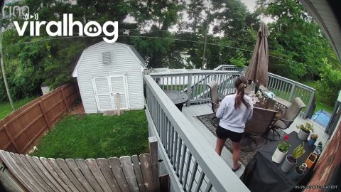 Woman Falls Through Wooden Deck || ViralHog