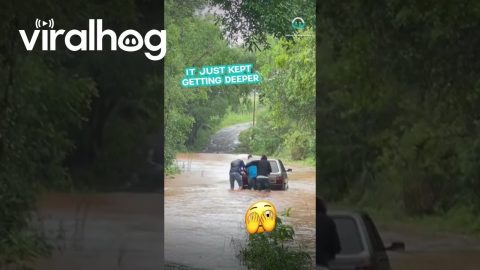 Men Push Car Through Flooded Street || ViralHog