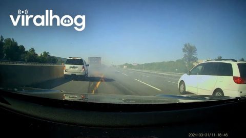 Dump Truck Crashes Through Barrier On NJ Turnpike || ViralHog