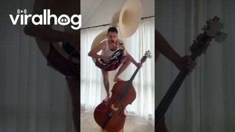 Circus Musician Plays Tuba and Bass at the Same Time || ViralHog