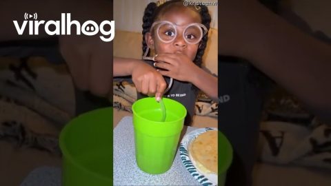 Daughter's Adorable Reaction to Drinking Straw Glasses || ViralHog