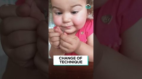 Adorable Toddler Concentrating on Sewing Needle || ViralHog