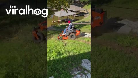 Lawn Mower Takes a Swim || ViralHog