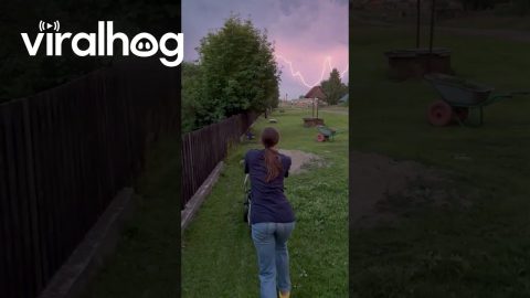 Woman Astonished By Lightning While Mowing || ViralHog