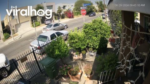Vehicle Collision Caught on Security Camera || ViralHog