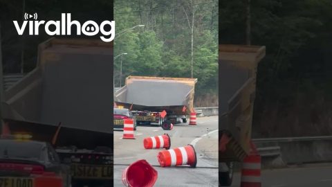Wide Load Knocks Over Cones || ViralHog