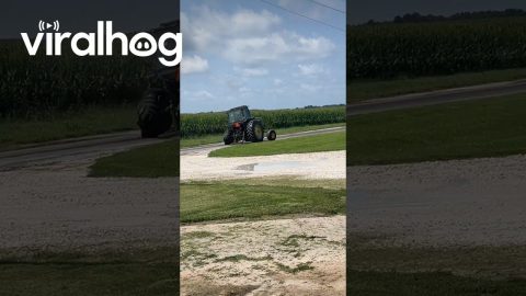 John Deere Tractor Drives on Flat Tire || ViralHog