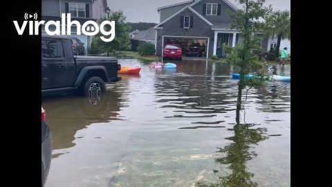 Neighbors Make the Most of Flooded Street || ViralHog