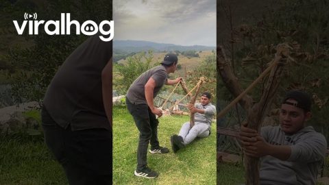Giant Slingshot Sends Man Flying Backward || ViralHog