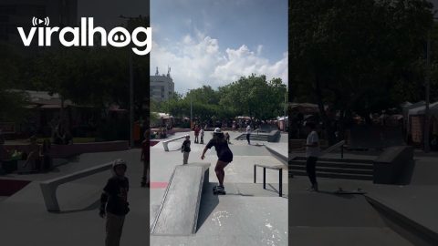 Lost Skateboard Knocks Over Roller Skating Kids || ViralHog