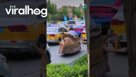 Custom Wooden Car Driving On Road || ViralHog