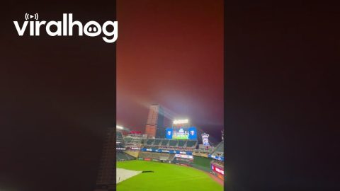 Red Sky with Double Rainbow over Baseball Stadium || ViralHog