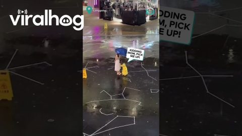 Cute Toddler Runs In Rain In Dinosaur Onesie || ViralHog