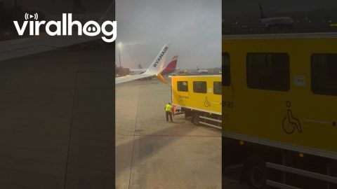 Vehicle Gets Caught on the Wing of Ryanair Plane || ViralHog
