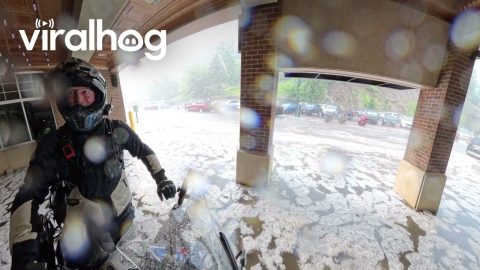 Motorcycle Rides Through Downtown Deadwood in Pouring Rain || ViralHog