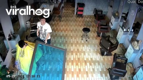 Door Falls Down During Haircut || ViralHog