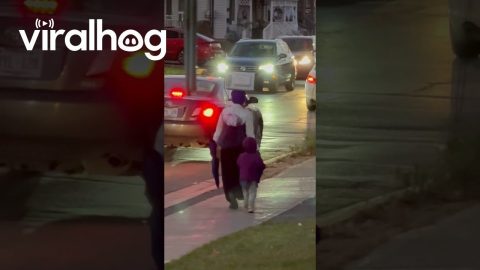Woman Balances Microwave On Head During Walk || ViralHog