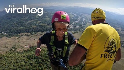 Bungee Jumping Grandma Does Backward Somersaults || ViralHog