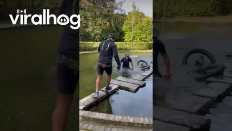 Bicyclist Falls Into Pond || ViralHog