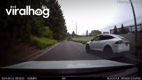 Dashcam Captures Tesla Losing Control and Crashing || ViralHog