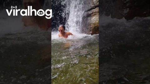 Waterfall Submerges Unsuspecting Swimmer || ViralHog