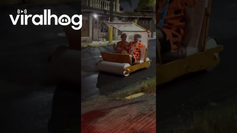 Flintstones Roll Up to Halloween Party || ViralHog