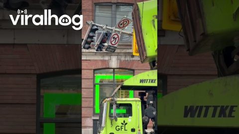 Garbage Truck Destroys Street Car Wires || ViralHog